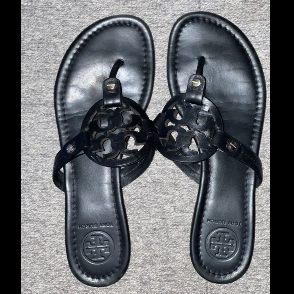 Black Tory Burch leather miller sandals